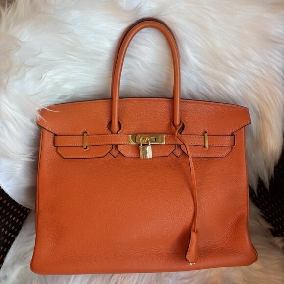 100% Authentic Hermès Birkin 35 Orange clemence leather gold hardware - Picture 1 of 13